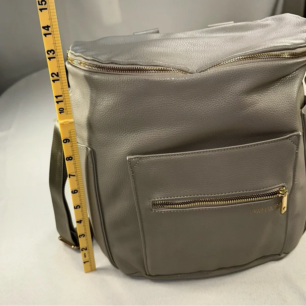Fawn Design Grey Pebbled Faux Leather Convertible Diaper Bag Backpack Gold Tone